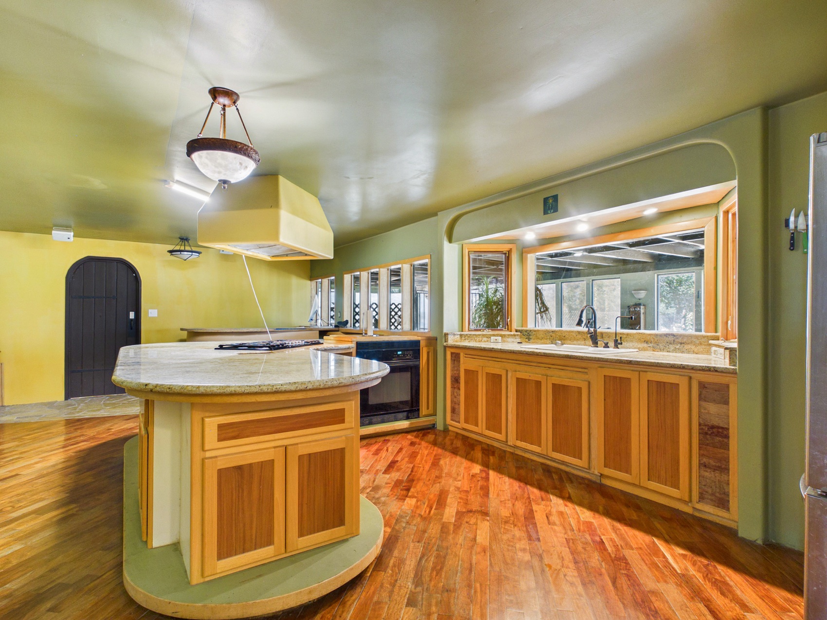 The kitchen, with its pass-through window