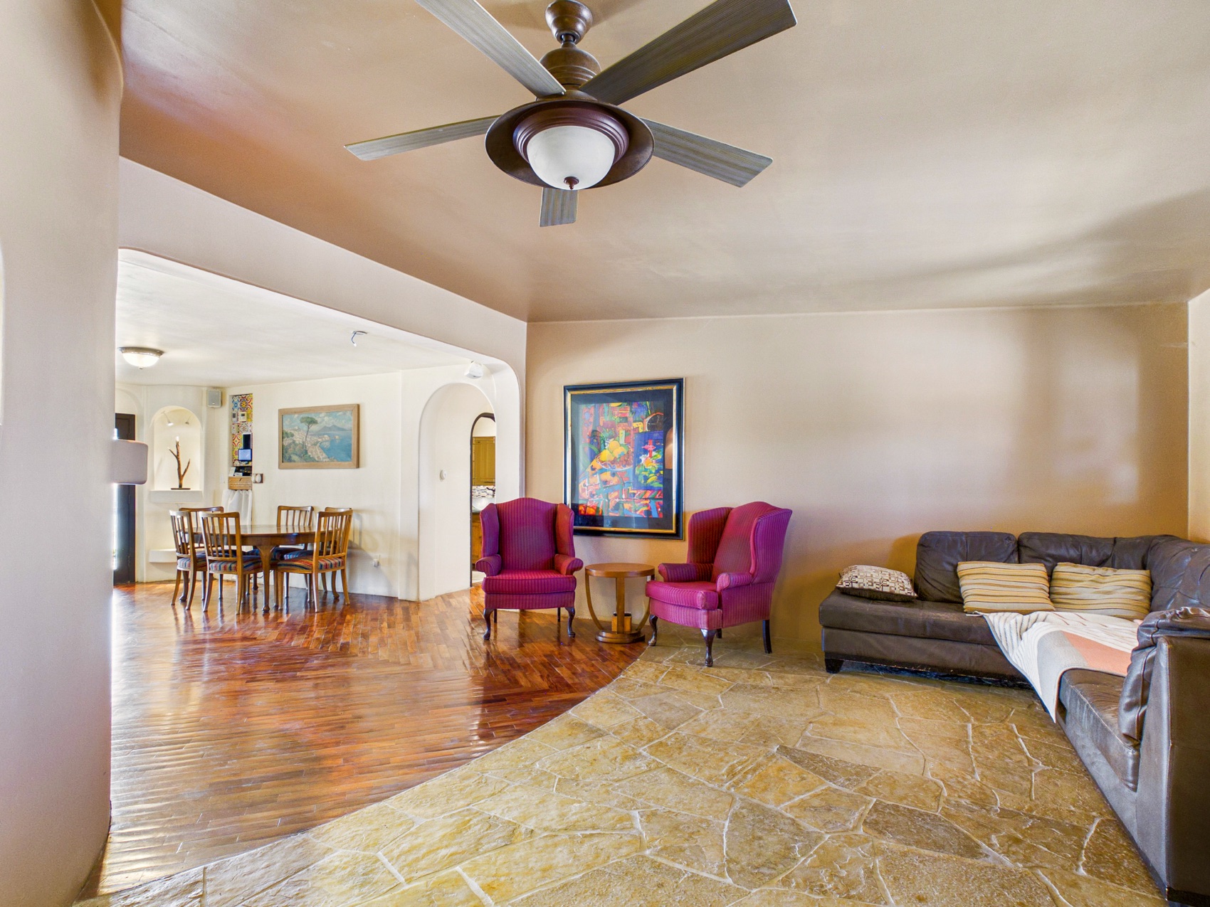 The living room beneath the arches